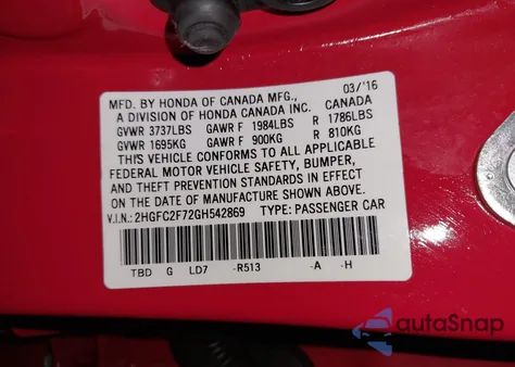 2016 Honda Civic Ex from USA, damaged, VIN 2HGFC2F72GH542869